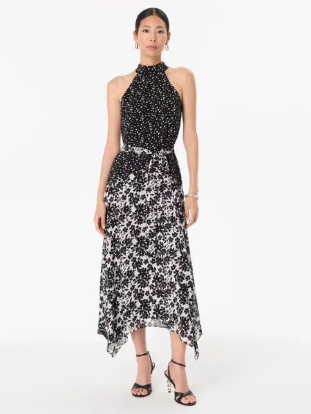 Handkerchief Hem Chiffon Halter Midi Dress
